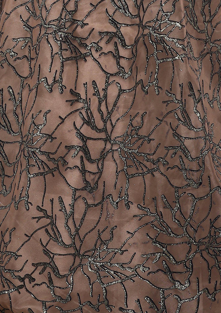 Beige Zardozi Work Velvet Designer Lehenga-Koskii