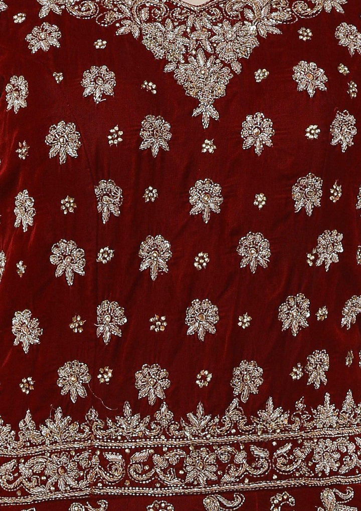 Maroon Zardozi Velvet Designer Gown-Koskii