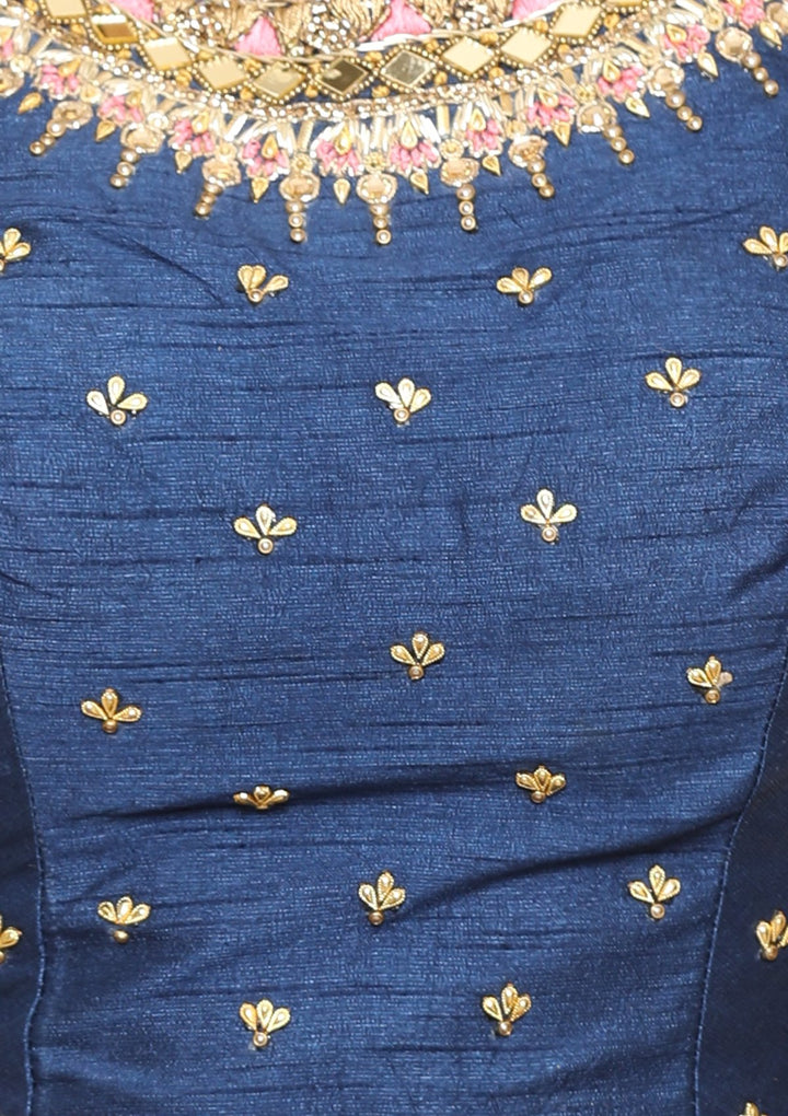 Yellow Mirror Work Silk Designer Lehenga-Koskii