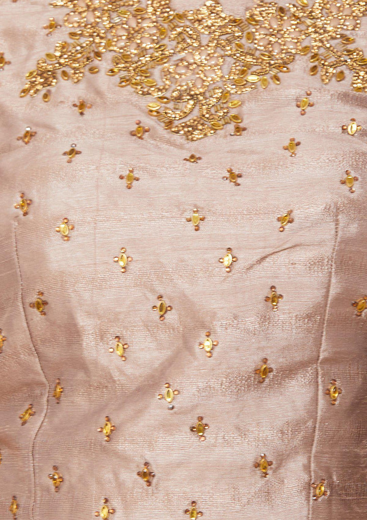 Koskii Stonework Rawsilk TAUPE Lehenga-Koskii