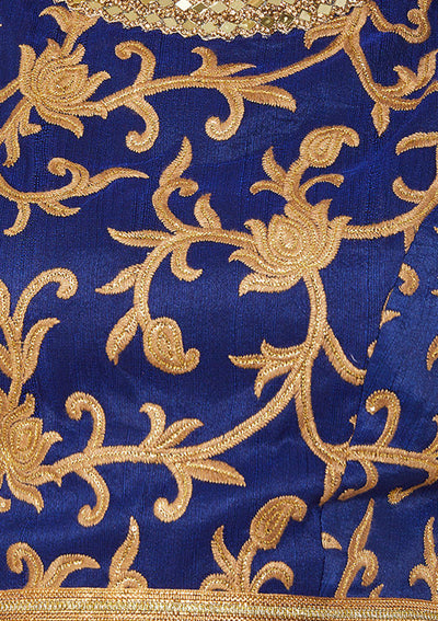 Blue and Gold Brocade Designer Lehenga-Koskii