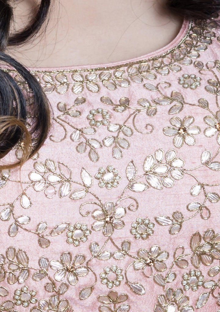 Peach Floral Stonework Silk Designer Lehenga-Koskii