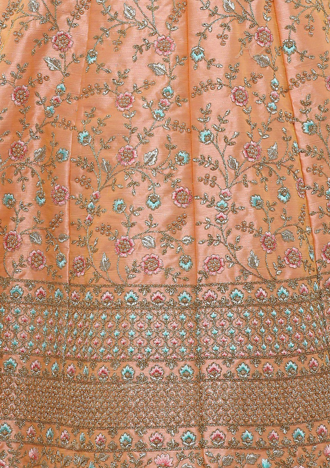 KOSKIII PEACH FLORAL WORK BRIDAL LEHENGA-Koskii