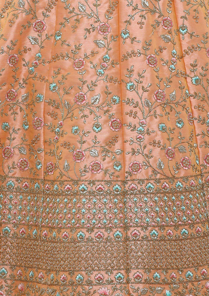 KOSKIII PEACH FLORAL WORK BRIDAL LEHENGA-Koskii