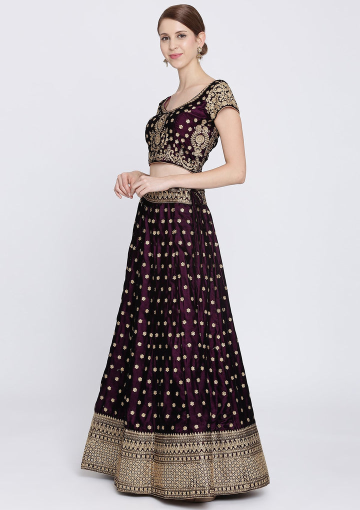 Wine Zariwork Velvet Designer Lehenga-Koskii