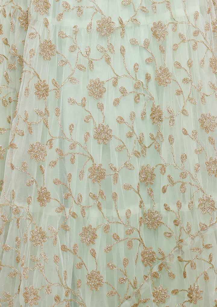 koskii seafoam green and gold net lehenga-Koskii