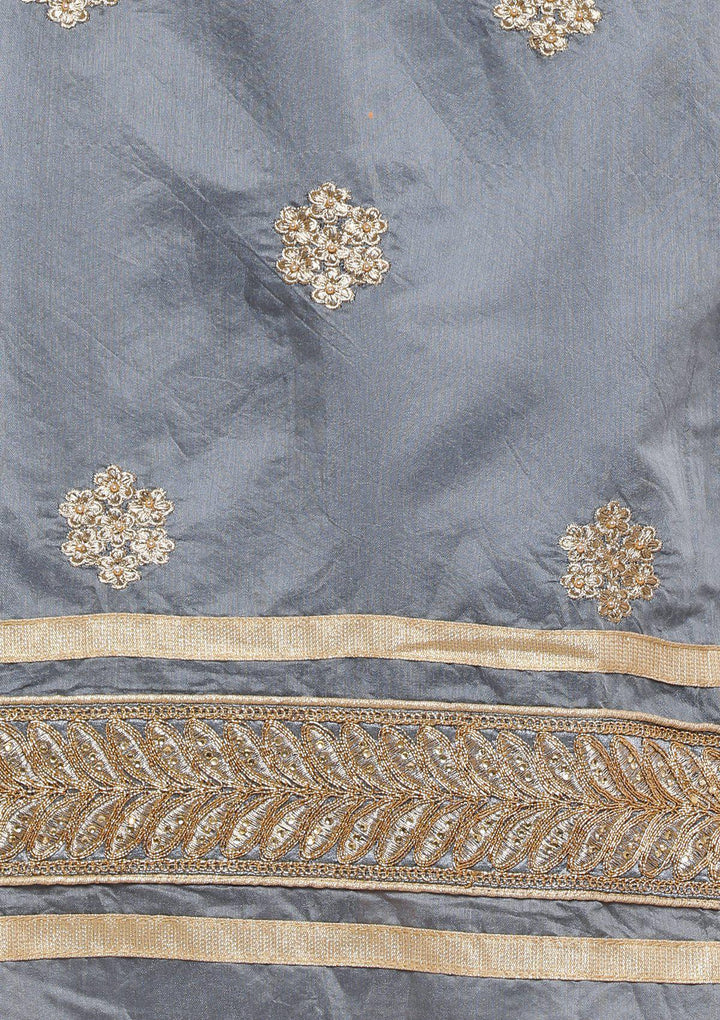 Grey Stone Work Chanderi Silk Designer Salwar Suit-Koskii