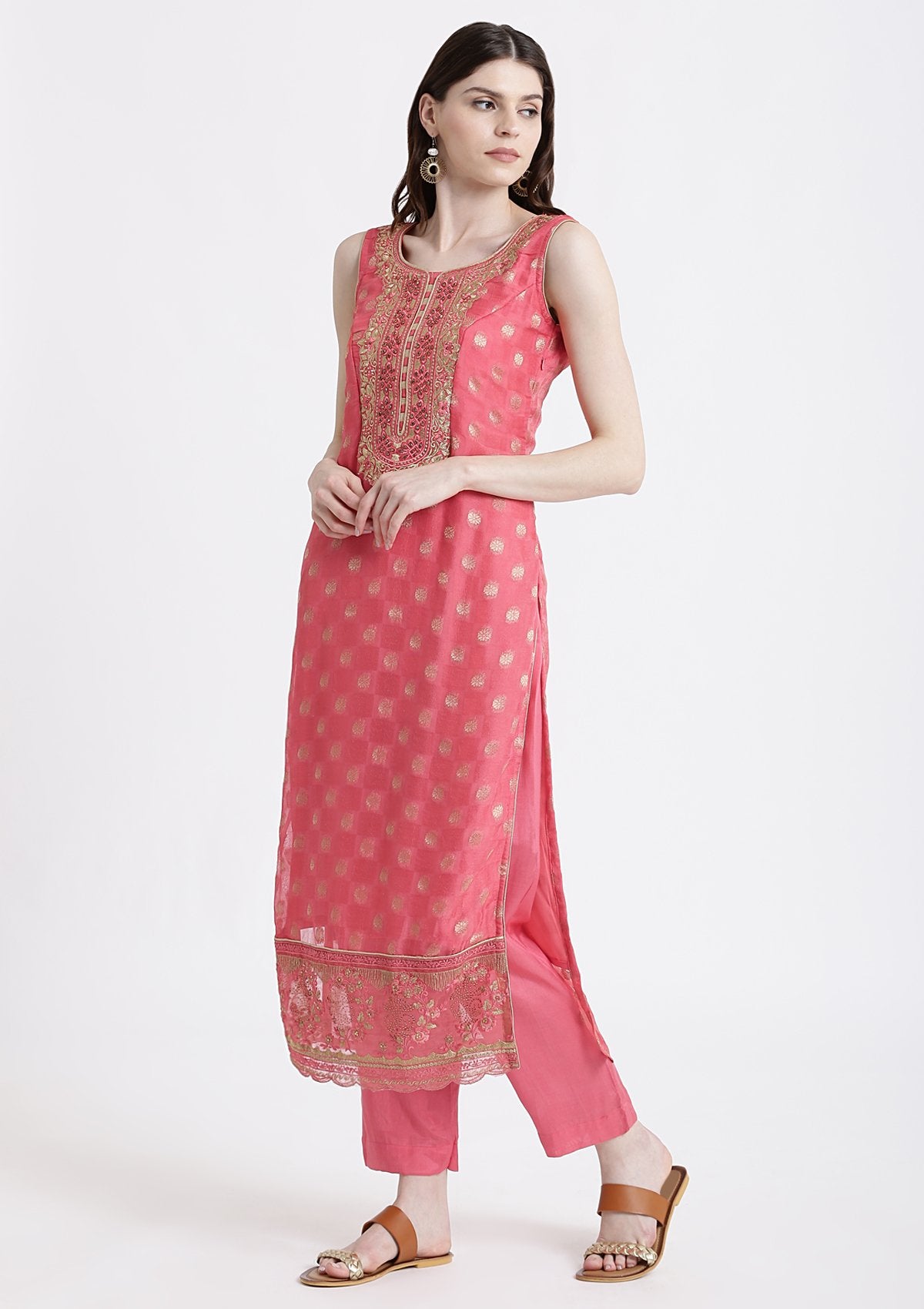 Pink Zari Work Chanderi Designer Salwar Suit-Koskii