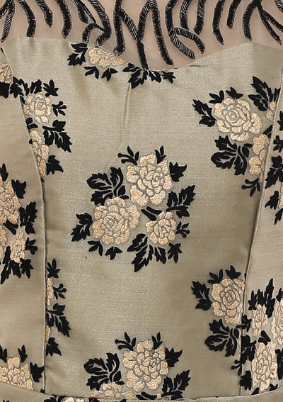Pista Green Floral Printed Tissue Designer Gown-Koskii