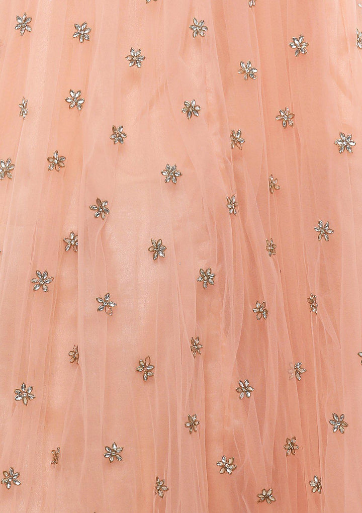 Peach Zardozi Work Silk Designer Lehenga-Koskii