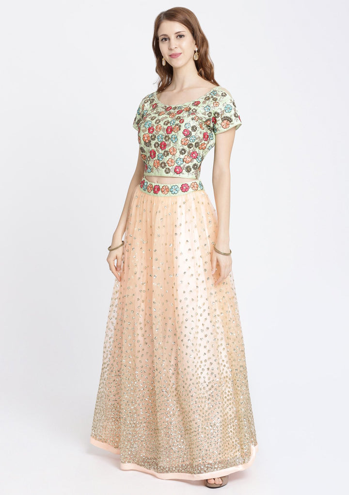 Peach Sequins Net Designer Lehenga-Koskii