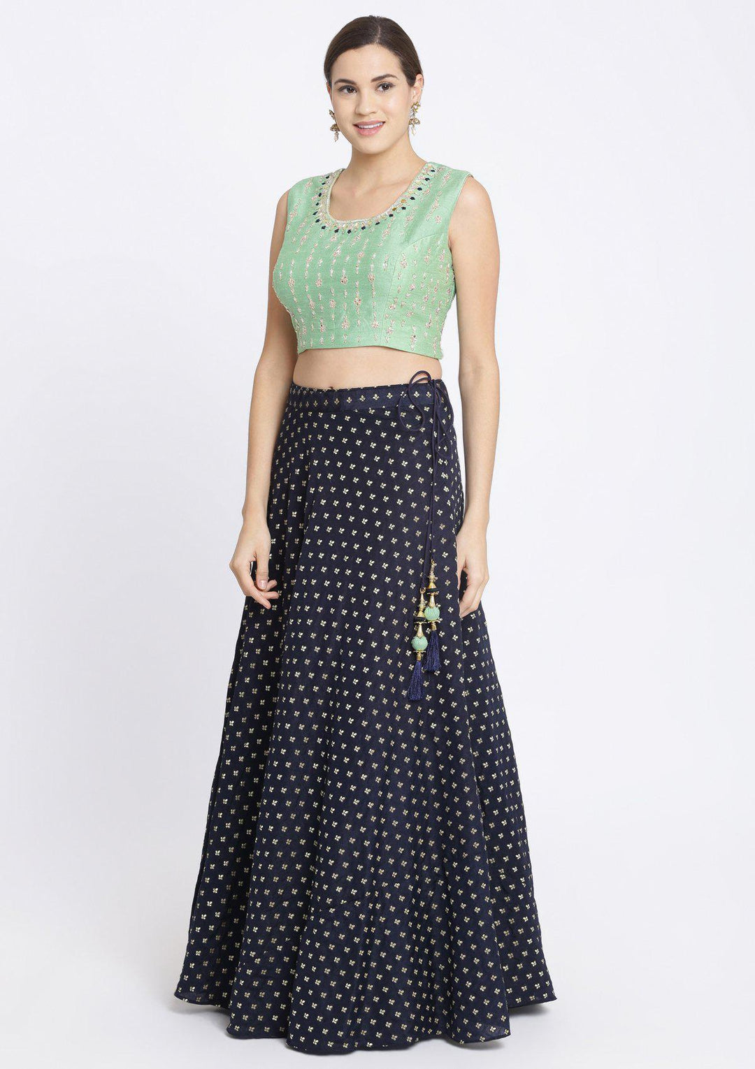 Navy Blue Zardozi Chanderi Designer Lehenga-Koskii