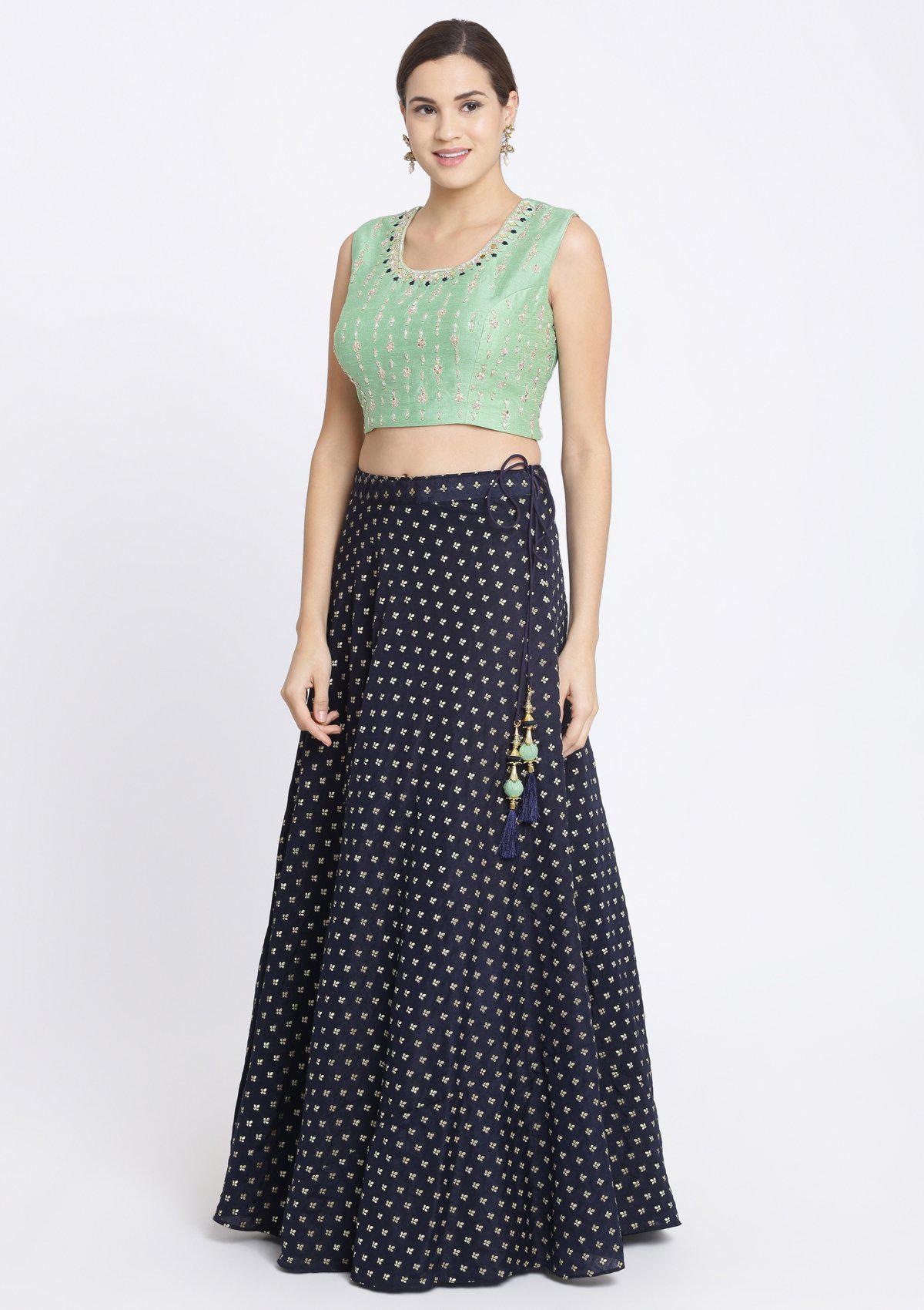 Navy Blue Zardozi Chanderi Designer Lehenga-Koskii