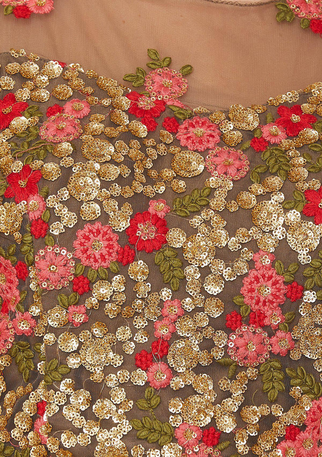 Koskii Zariwork Net BROWN Lehenga-Koskii