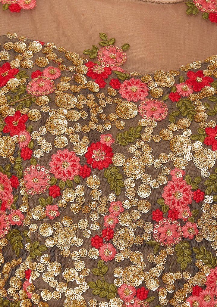 Koskii Zariwork Net BROWN Lehenga-Koskii