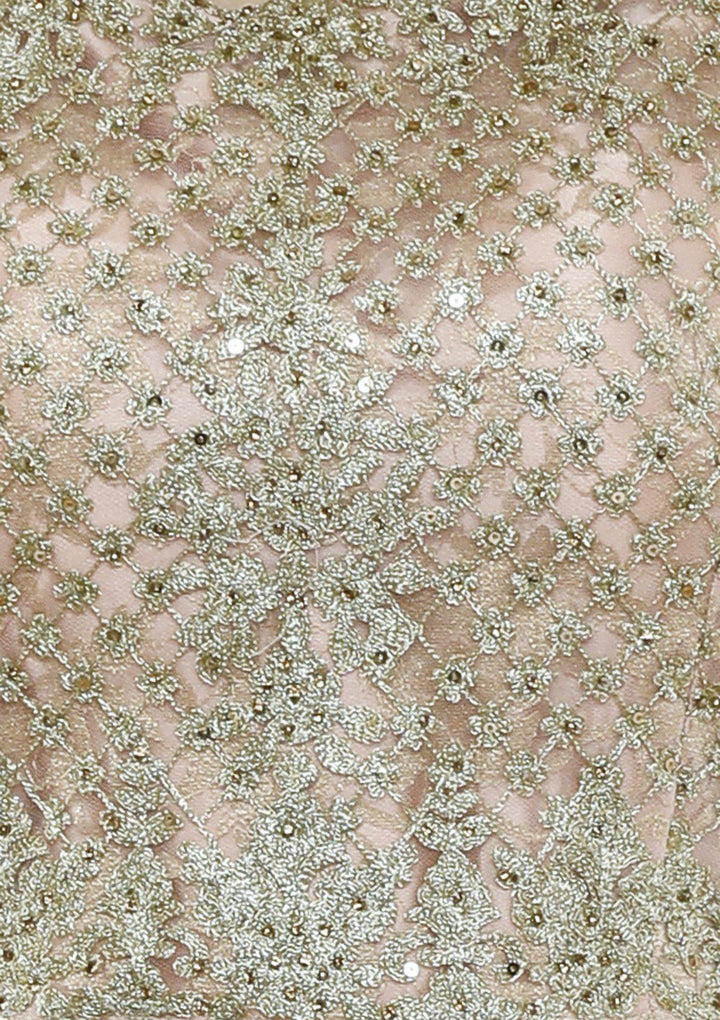 Peach Net Thread Work Designer Lehenga-Koskii