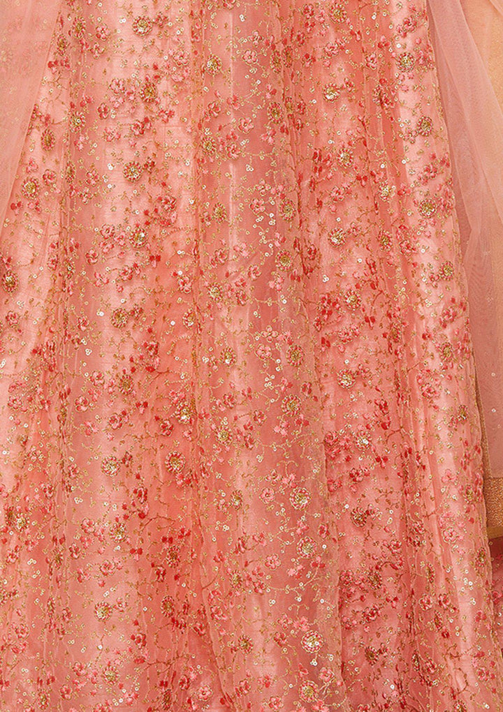 Peach Zariwork Net Designer Lehenga-Koskii