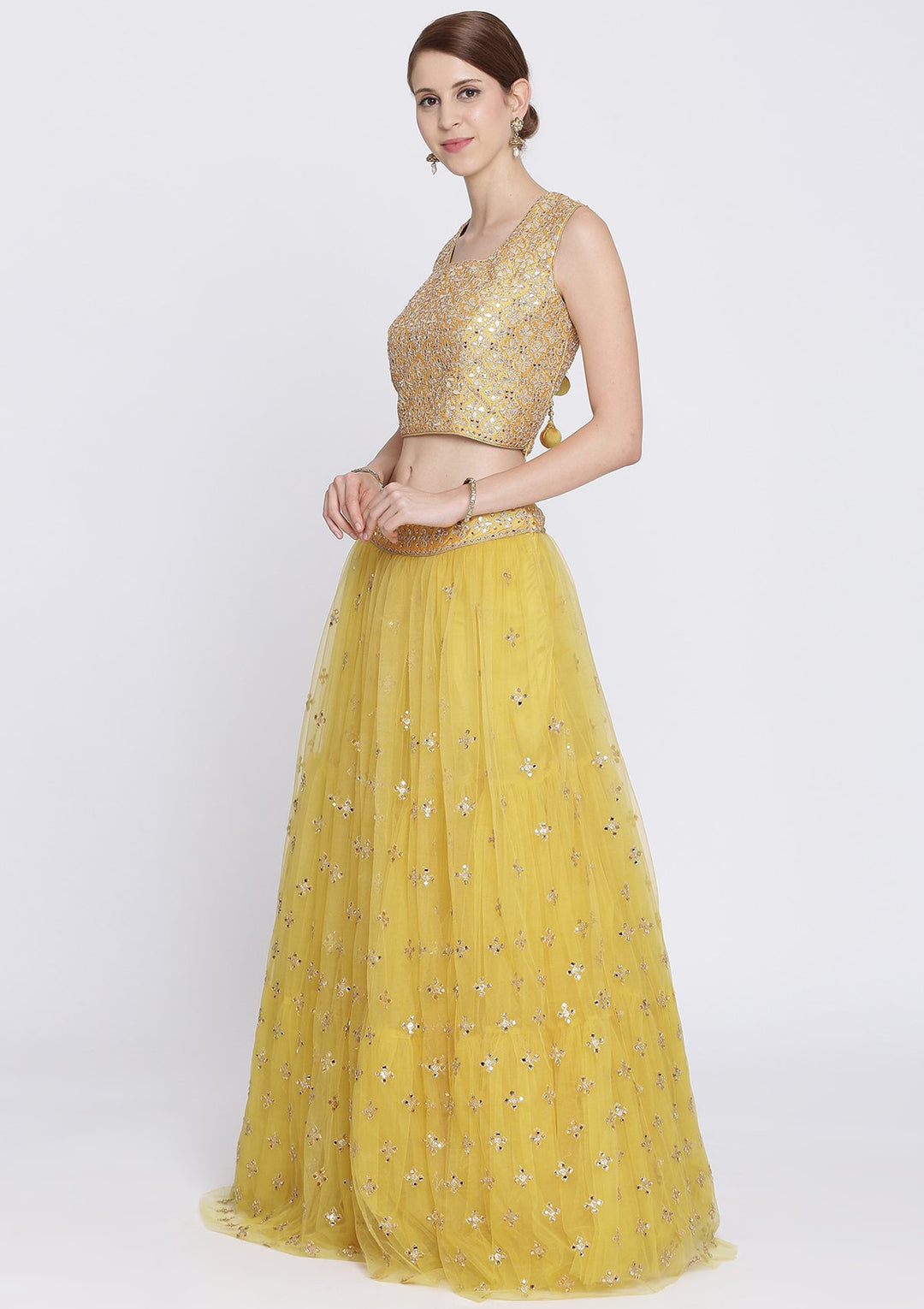 Yellow Gotapatti Net Designer Lehenga-Koskii