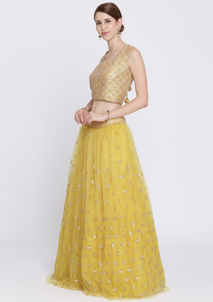 Yellow Gotapatti Net Designer Lehenga-Koskii