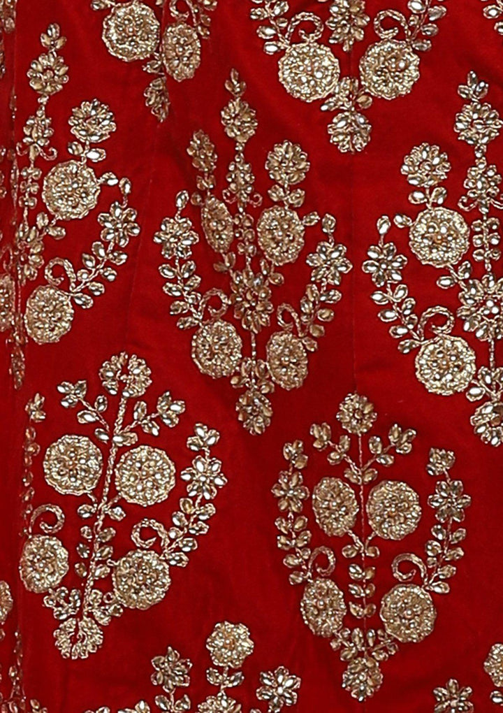 Red Embellished Velvet Designer Lehenga-Koskii