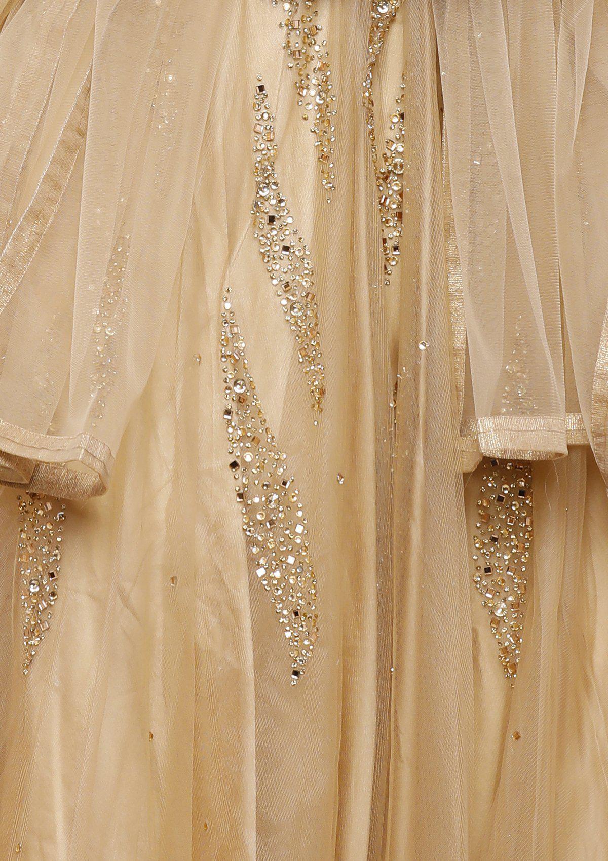 Sepia Gold Net Designer Evening Gown-Koskii