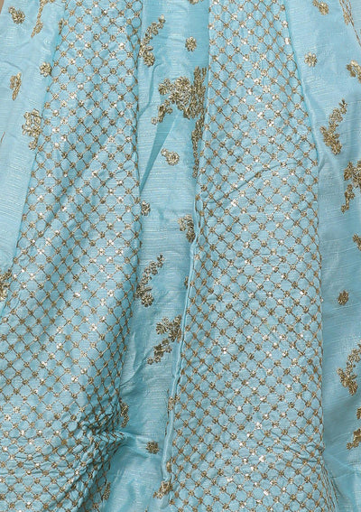 Blue Sequinned Raw Silk Designer Lehenga-Koskii