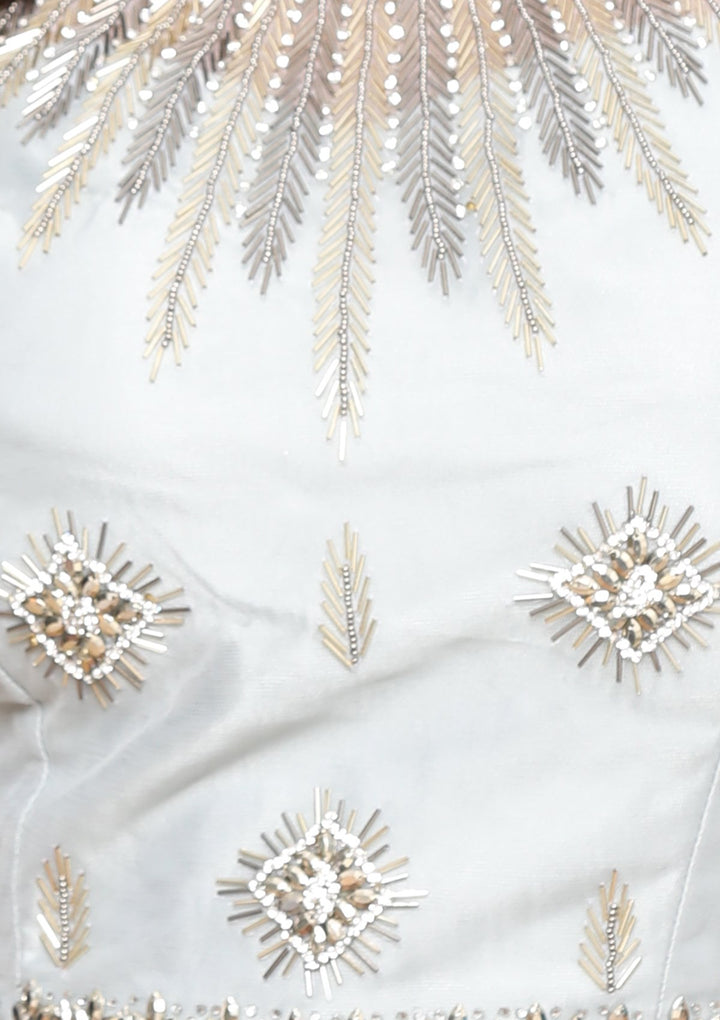 Beige Stone Work Satin Designer Lehenga-Koskii