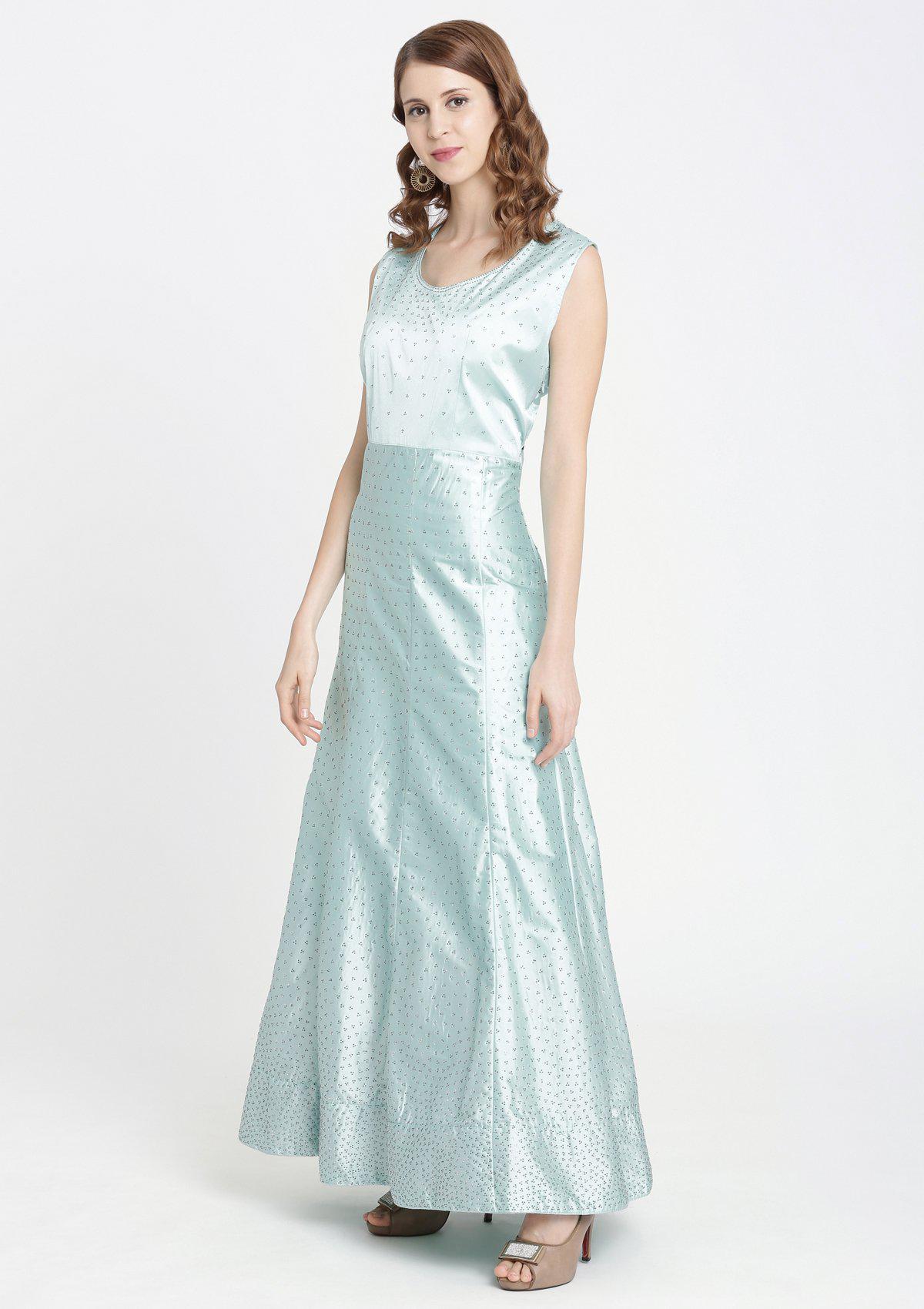 Sea Green Swarovski Satin Designer Gown-Koskii