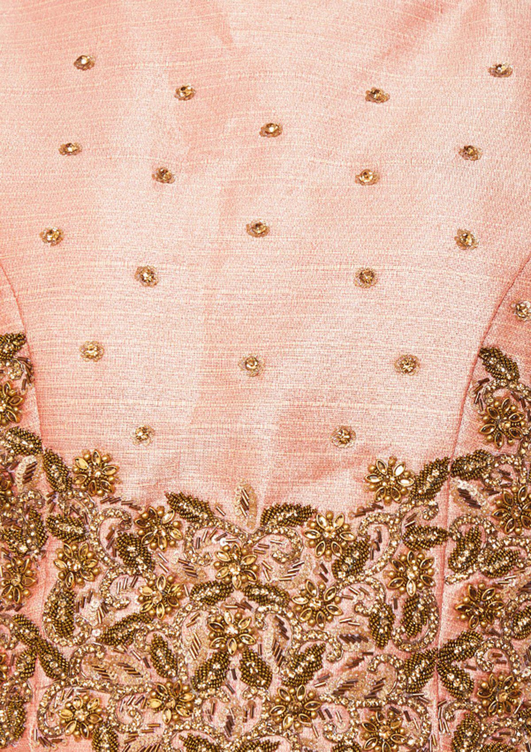 Peach Stonework Raw-silk Designer Lehenga-Koskii