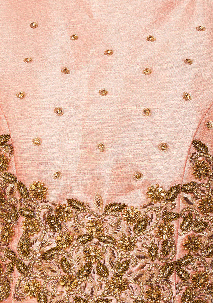 Peach Stonework Raw-silk Designer Lehenga-Koskii