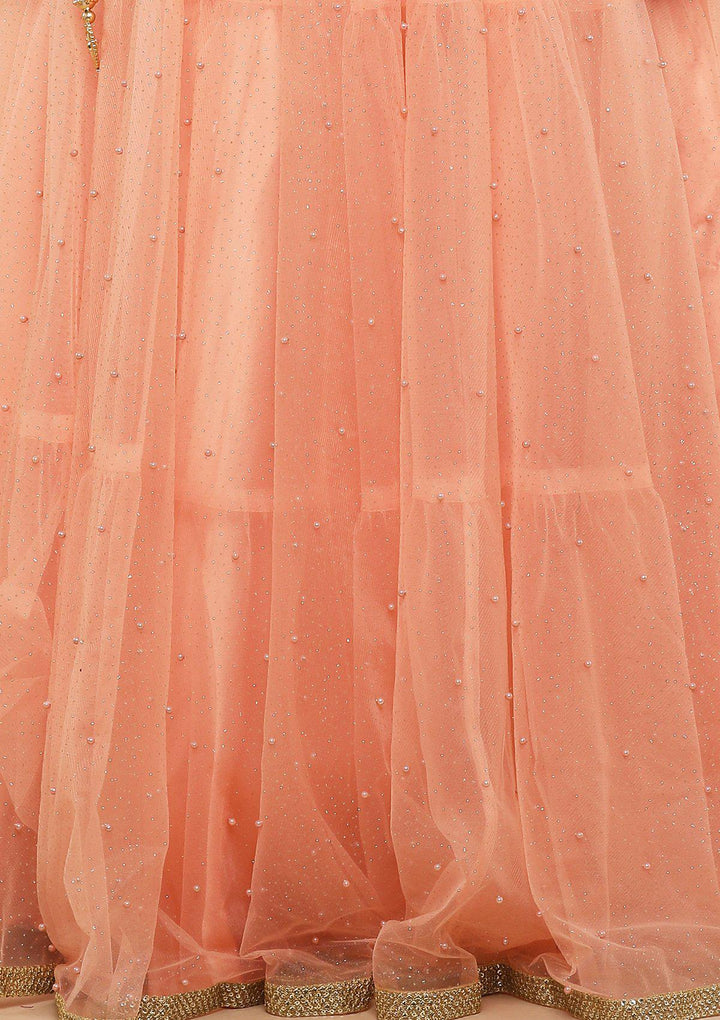 Peach Pearlwork Net Designer Lehenga-Koskii