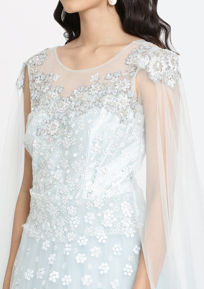 Sea Green Sequins Net Designer Gown-Koskii