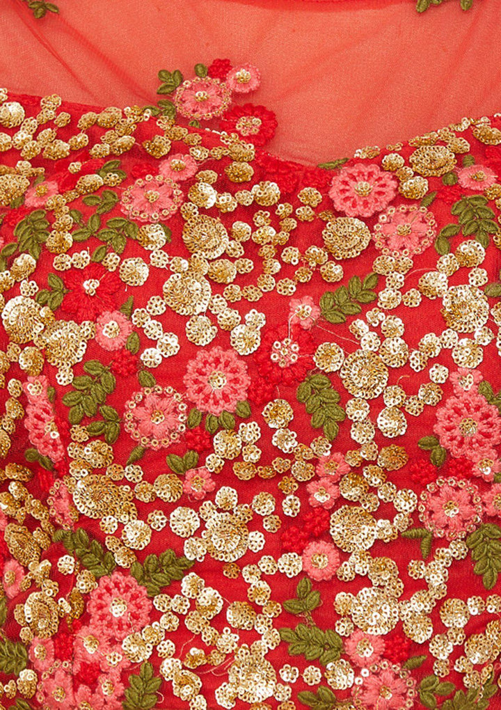 Crimson Zariwork Net Designer Lehenga-Koskii