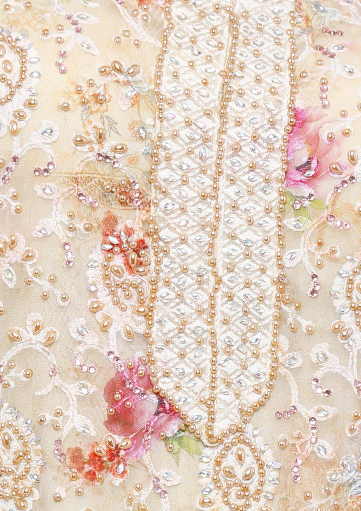 Cream and Pink Georgette Designer Salwar Suit-Koskii