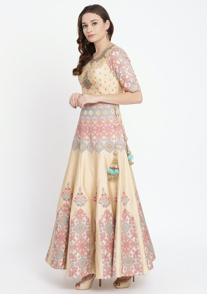 Cream Zardosi Rawsilk Designer Lehenga-Koskii