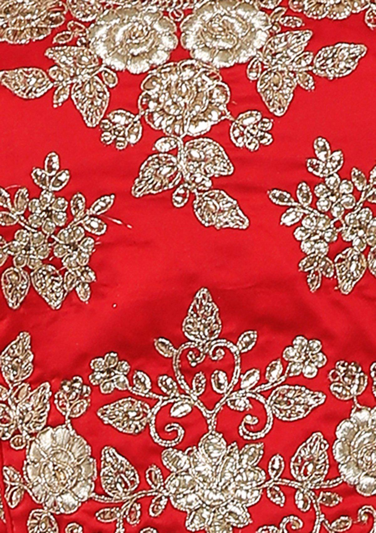 Red Stone Work Silk Designer Lehenga-Koskii