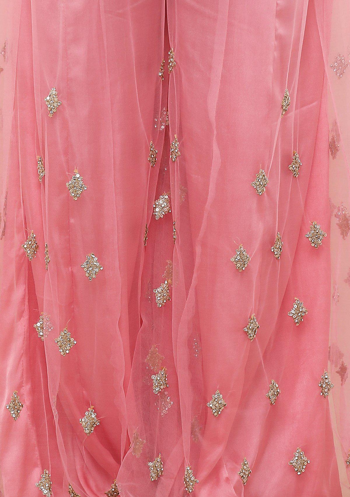 Pink Embroidered Silk Designer Sharara-Koskii