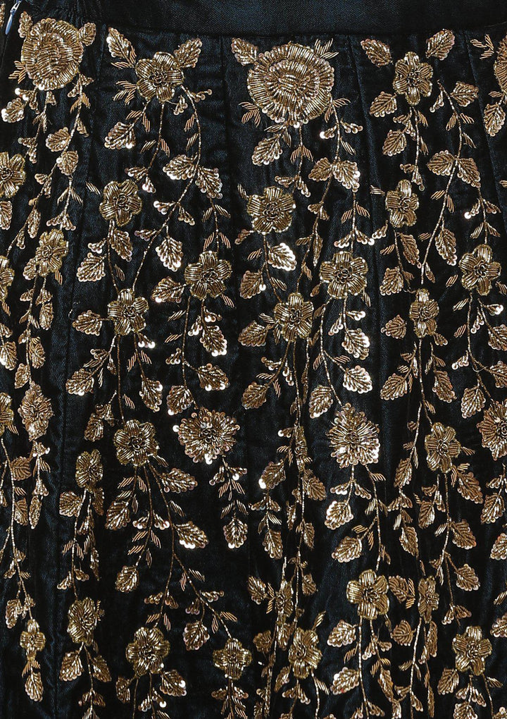 koskii forest green zari velvet bridal lehenga-Koskii