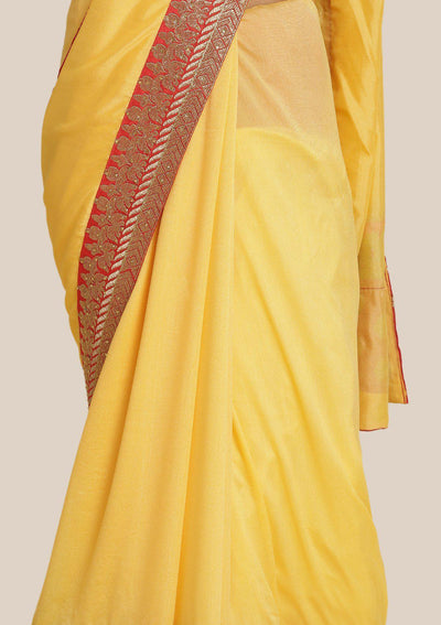 Yellow Zariwork Art Silk Designer Saree-Koskii