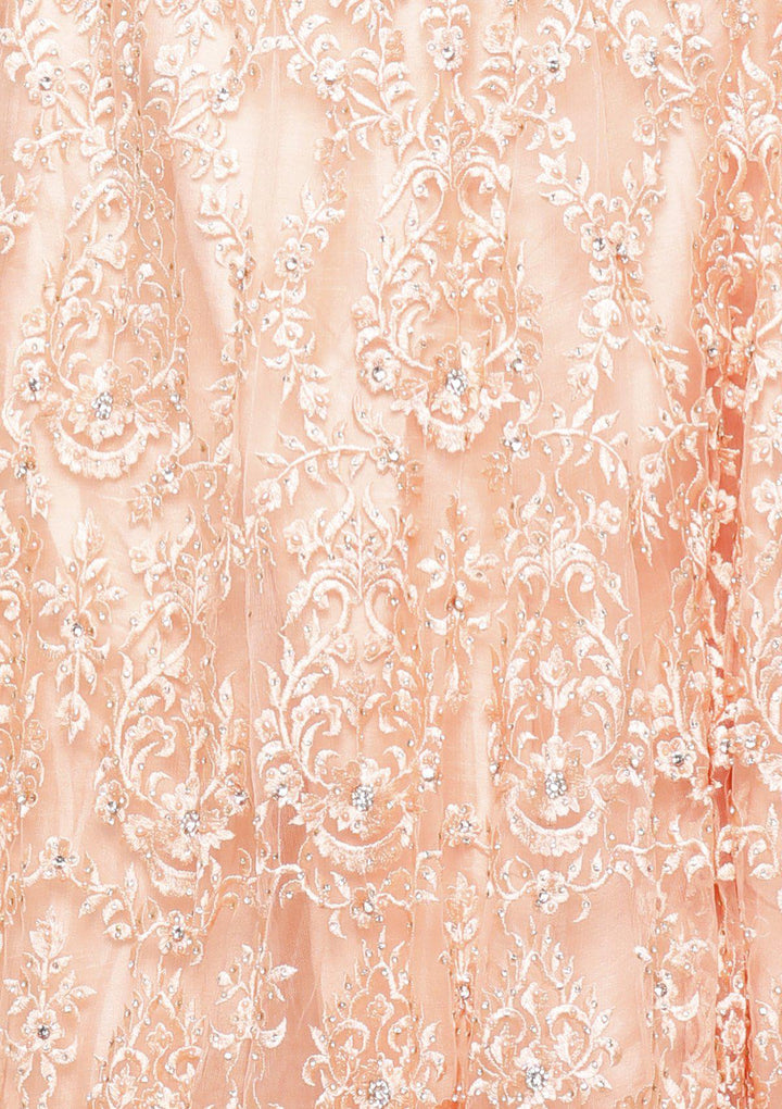 Peach Threadwork Net Designer Lehenga-Koskii