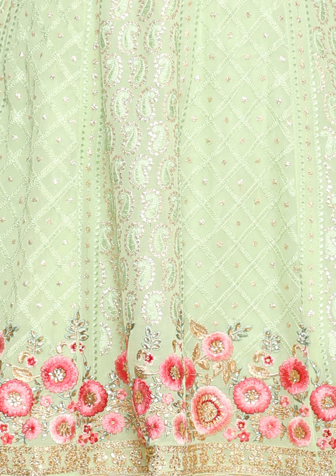 Light Green Thread Work Net Designer Sharara-Koskii