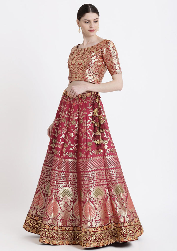 Red Gotapatti Banarasi Designer Lehenga-Koskii