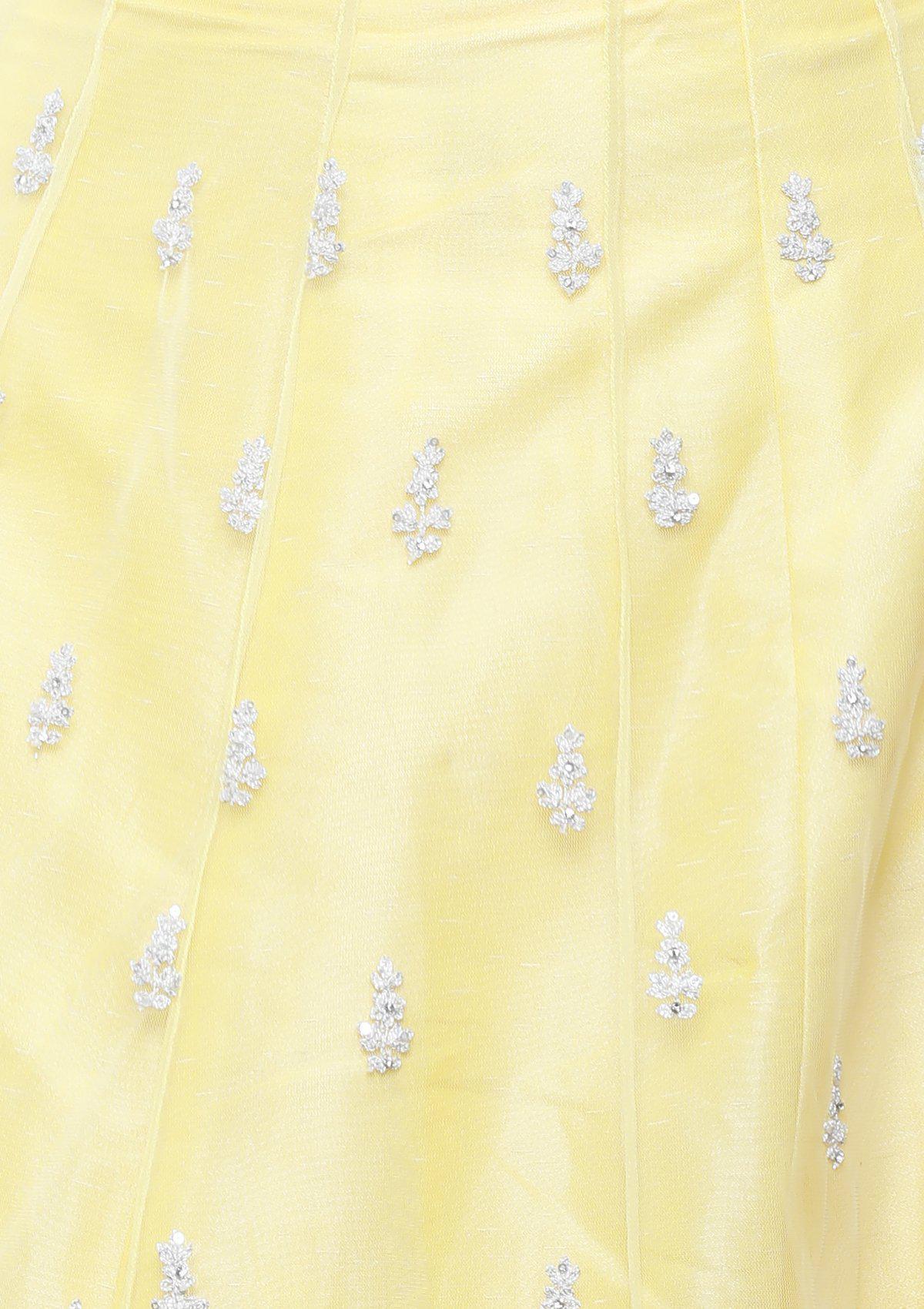 koskii lemon yellow thread work bridal lehenga-Koskii