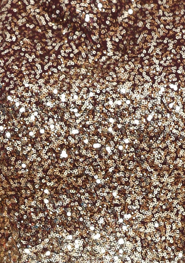 Wine Sequinned Top And Tiered Lehenga-Koskii