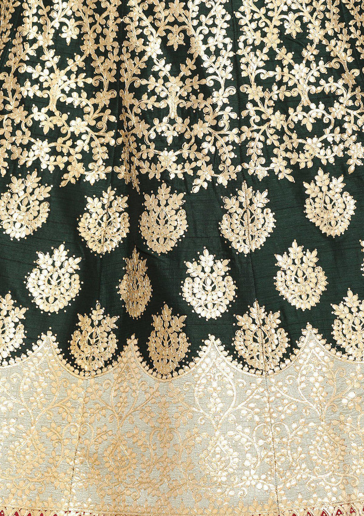 Bottle Green Gota Patti Net Designer Lehenga-Koskii