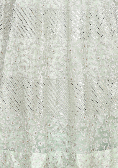 Pista Green Stone Work Net Designer Gown-Koskii