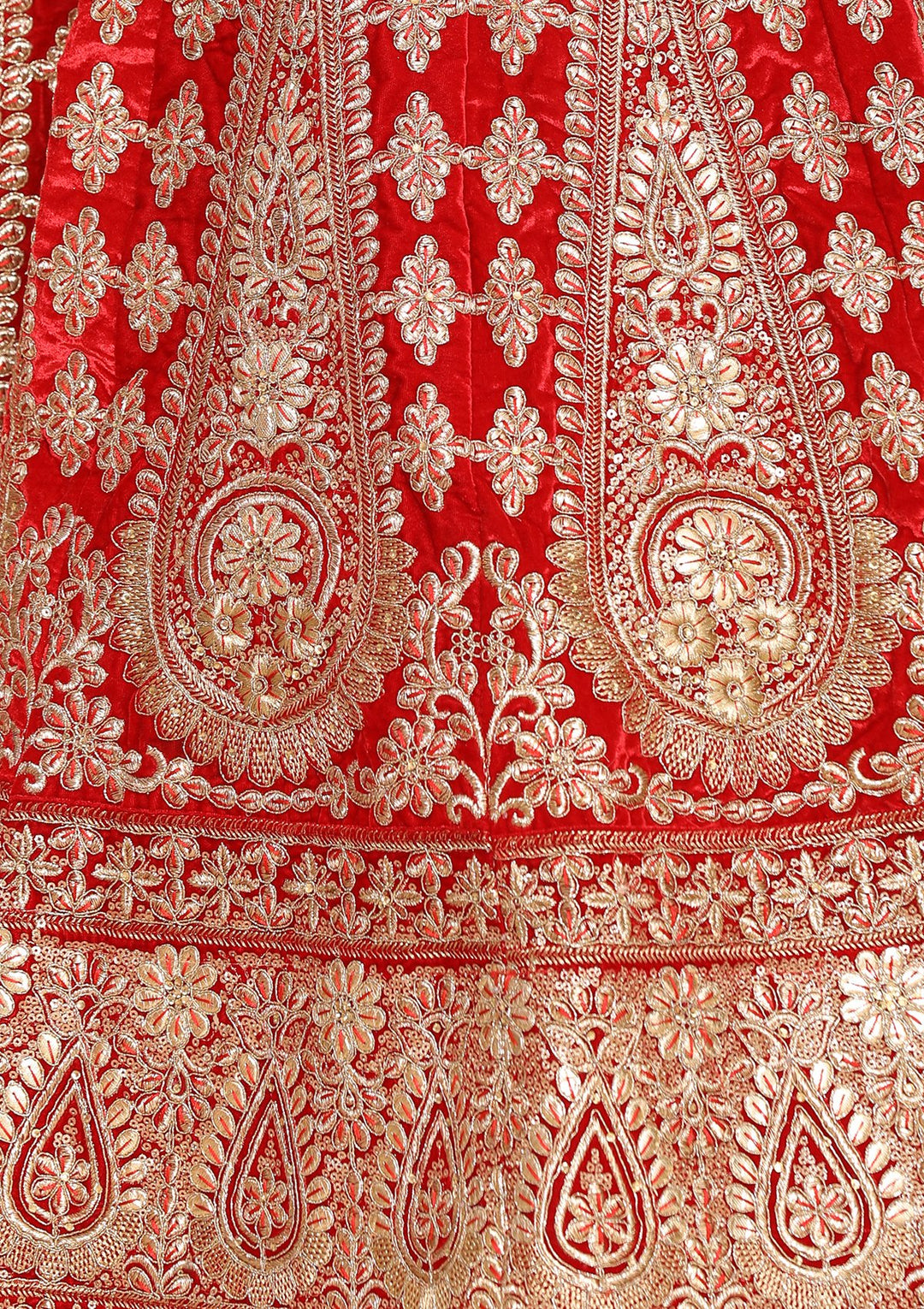 Red Gota Patti Work Velvet Designer Lehenga-Koskii