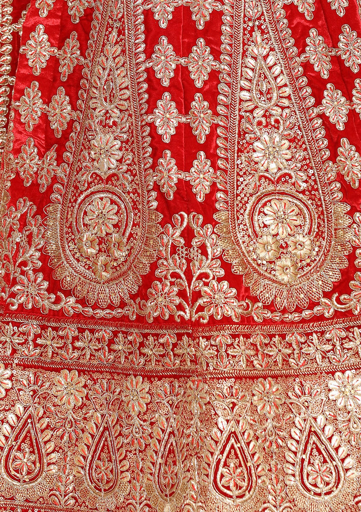 Red Gota Patti Work Velvet Designer Lehenga-Koskii