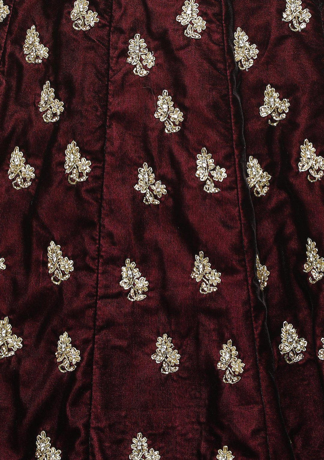 Wine and Gold Velvet Designer Lehenga-Koskii