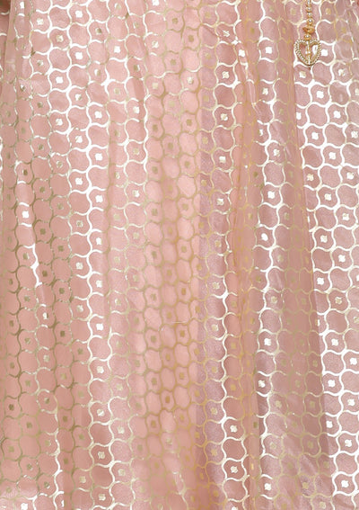 Peach Pink Zardozi Work Brocade Designer Lehenga-Koskii